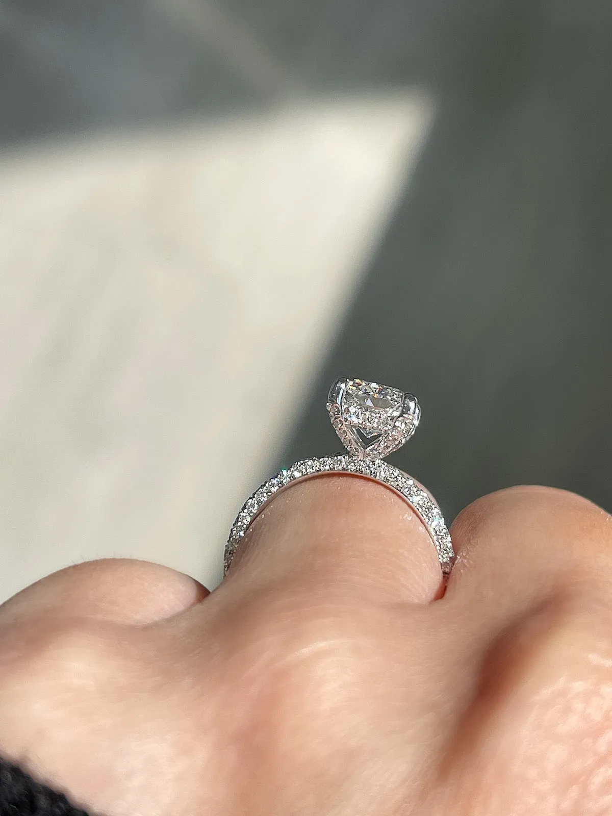 2.00 Radiant Lab Grown Diamond Engagement Ring with Hidden Halo