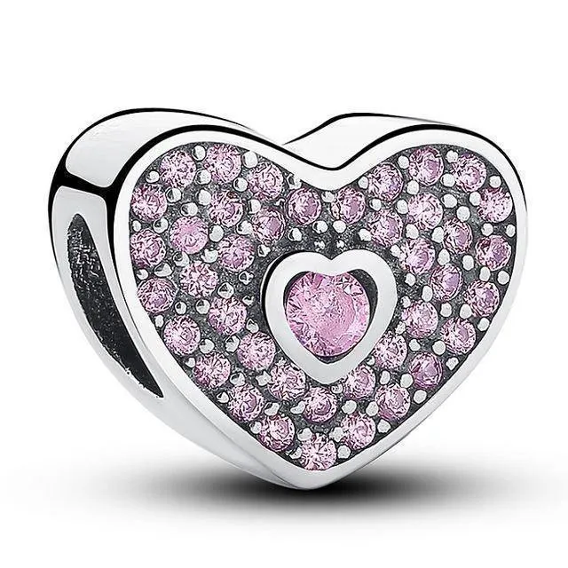 27 Styles of Hearts - 100% Authentic 925 Sterling Silver Charm Beads,  Fits Pan Charm Bracelets