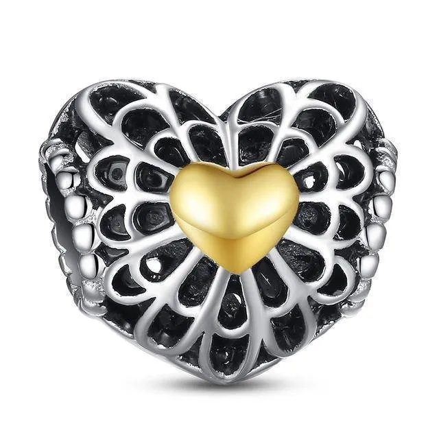 27 Styles of Hearts - 100% Authentic 925 Sterling Silver Charm Beads,  Fits Pan Charm Bracelets