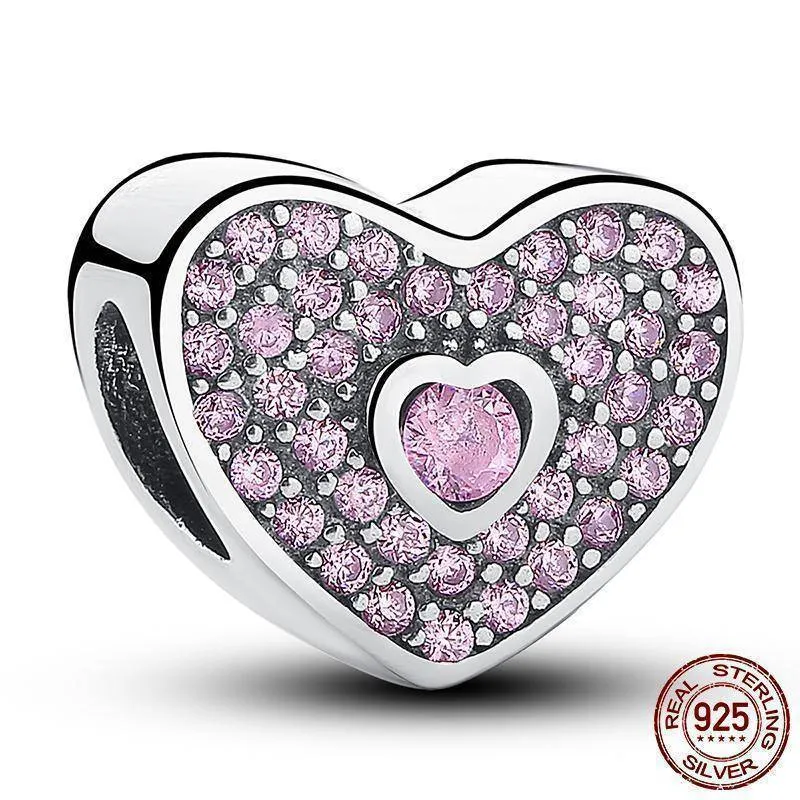 27 Styles of Hearts - 100% Authentic 925 Sterling Silver Charm Beads,  Fits Pan Charm Bracelets