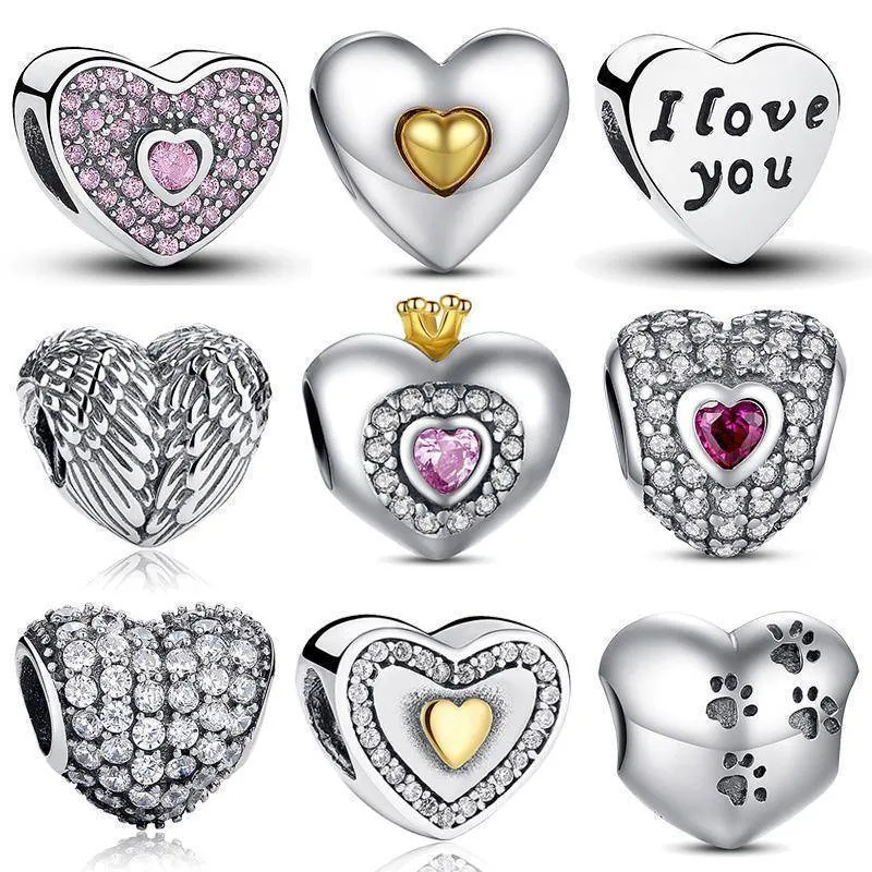 27 Styles of Hearts - 100% Authentic 925 Sterling Silver Charm Beads,  Fits Pan Charm Bracelets