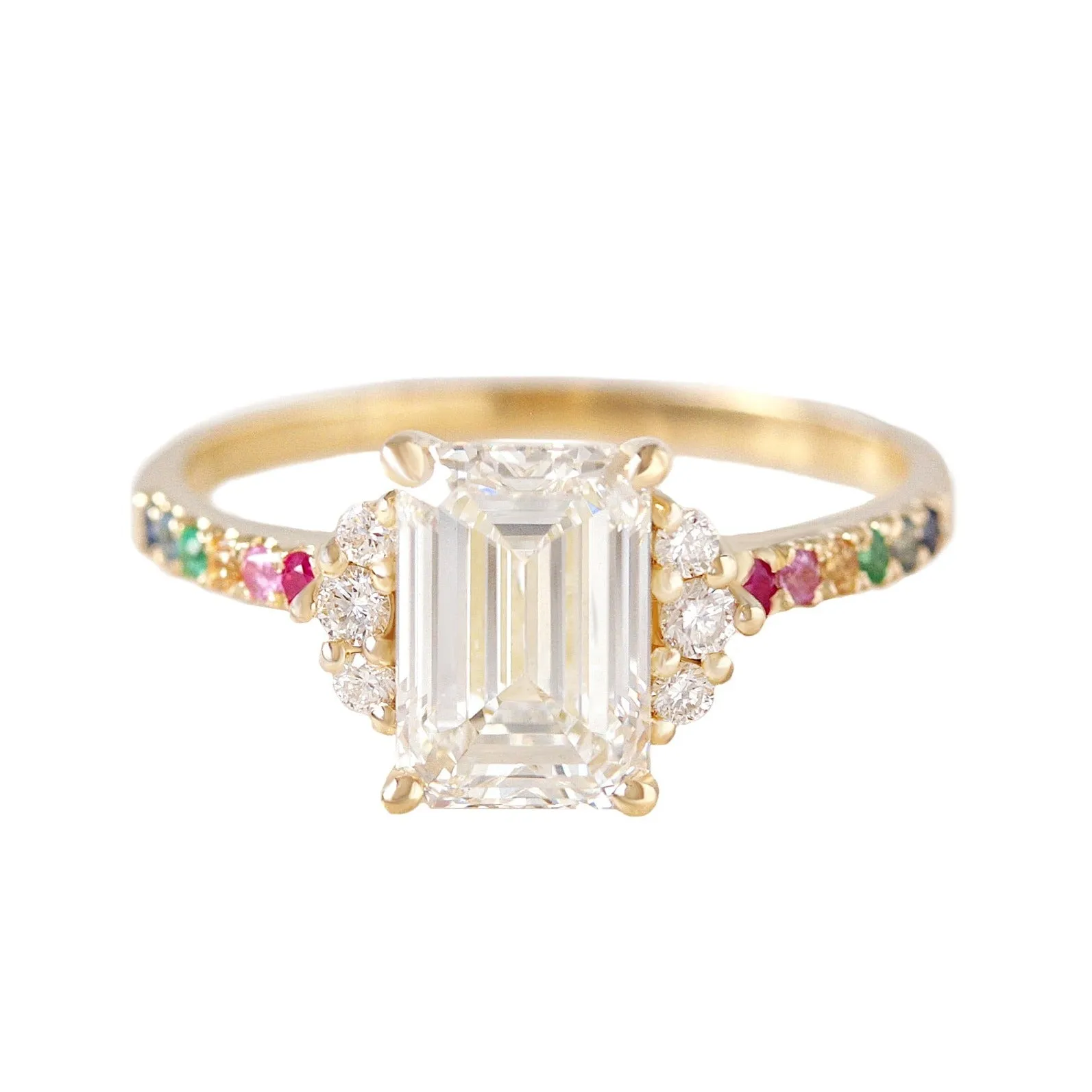 2CT Emerald Cut Diamond Rainbow Band Engagement Ring  - Parvati