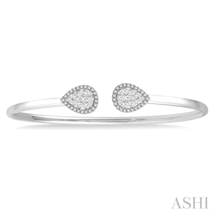 5/8 Ctw Pear Shape Lovebright Open Cuff Diamond Bangle in 14K White Gold