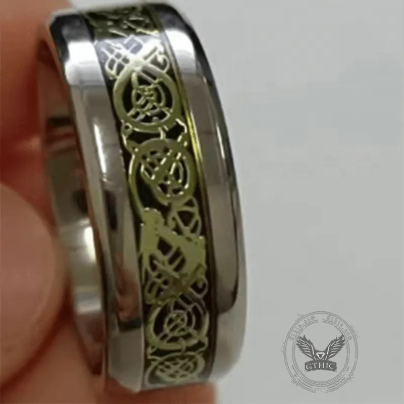 8mm Dragon Pattern Titanium Band Ring