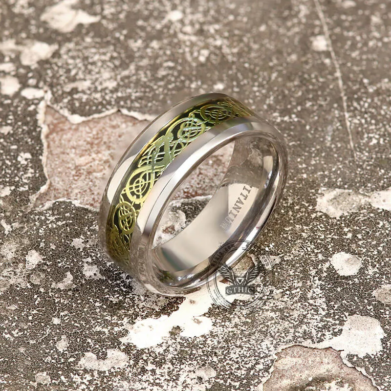 8mm Dragon Pattern Titanium Band Ring