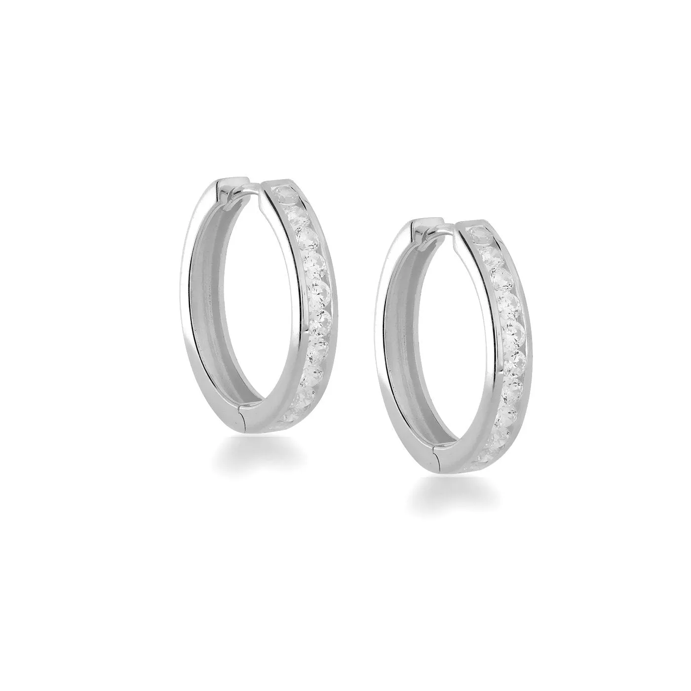 9 Carat Gold Hinge Hoop Earrings - Medium Stone-Set