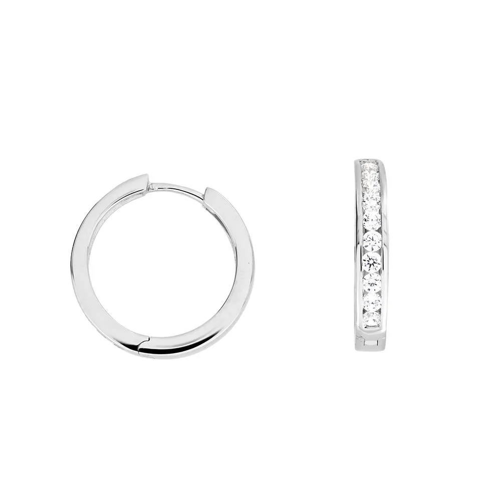 9 Carat Gold Hinge Hoop Earrings - Medium Stone-Set