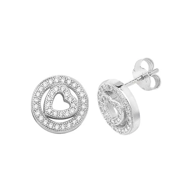 Acotis Silver Stud Earrings Heart & Circle Zirconia Stud Earrings G51095