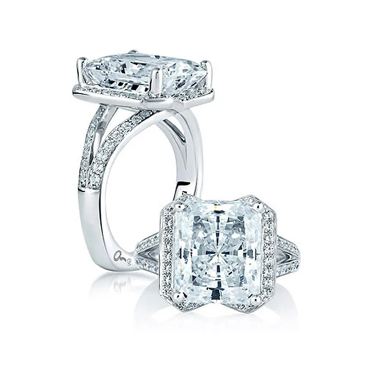 A.JAFFE Radiant Cut Halo Set Engagement Ring MES403/552