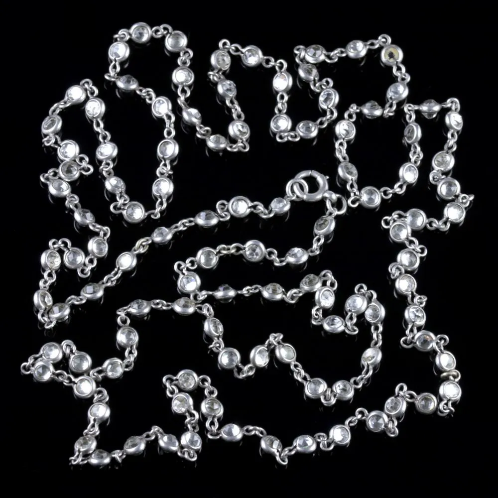 Antique Victorian Silver Chain Necklace Crystal Circa 1900