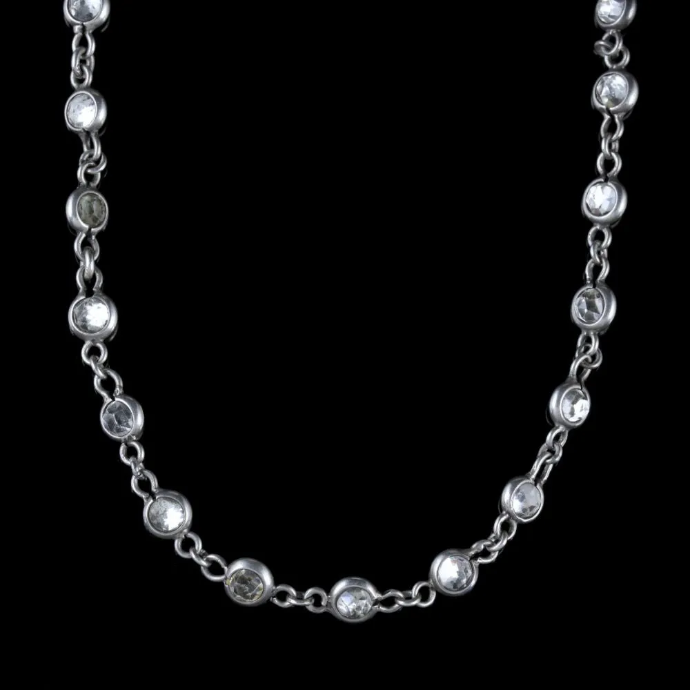 Antique Victorian Silver Chain Necklace Crystal Circa 1900