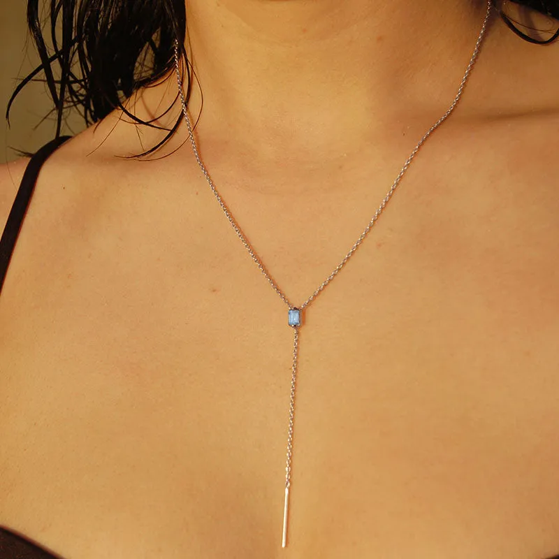 Baguette Lariat, Blue Topaz, Silver