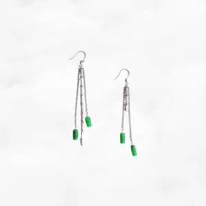 Bamboo Asymmetrical Jadeite Earrings in Sterling Silver