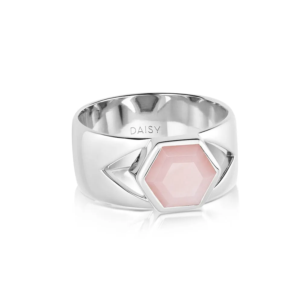 Beloved Bold Pink Opal Band Ring Sterling Silver