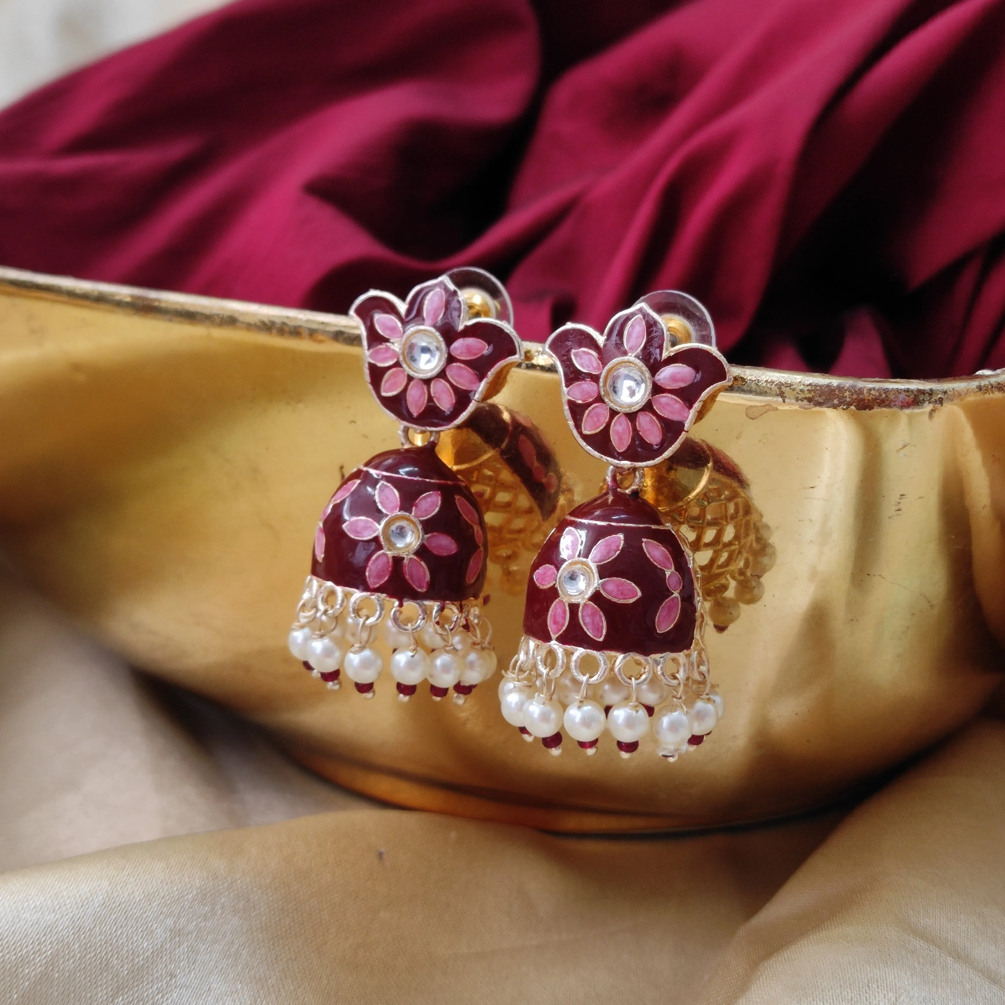 Bhavi Jewels Gold Plated Meenakari Jhumki Earring