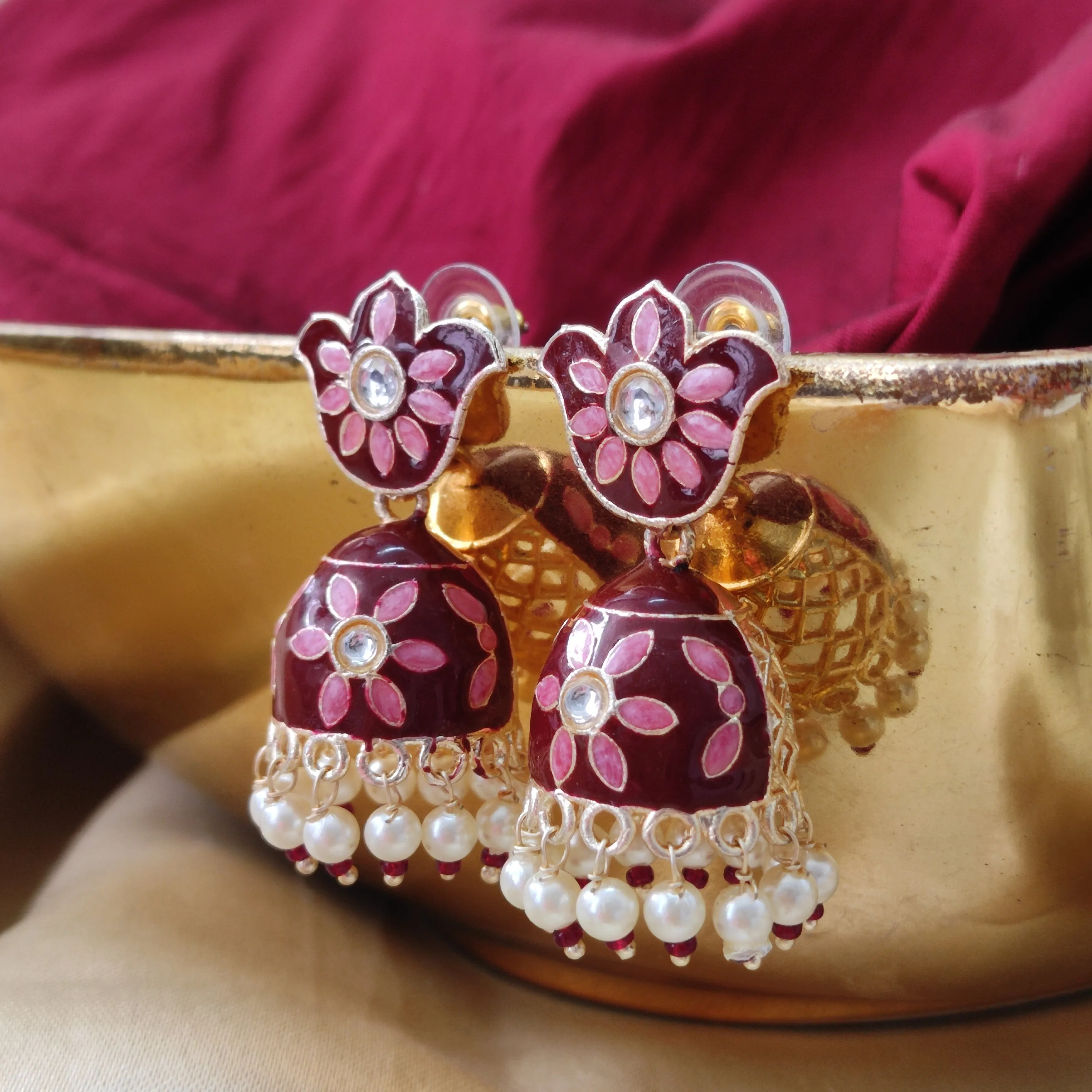 Bhavi Jewels Gold Plated Meenakari Jhumki Earring