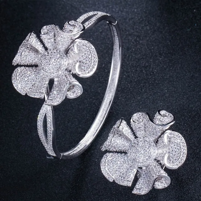 Big Rose Flower Shape Bangle and Ring Sets - Bridal Party Gifts