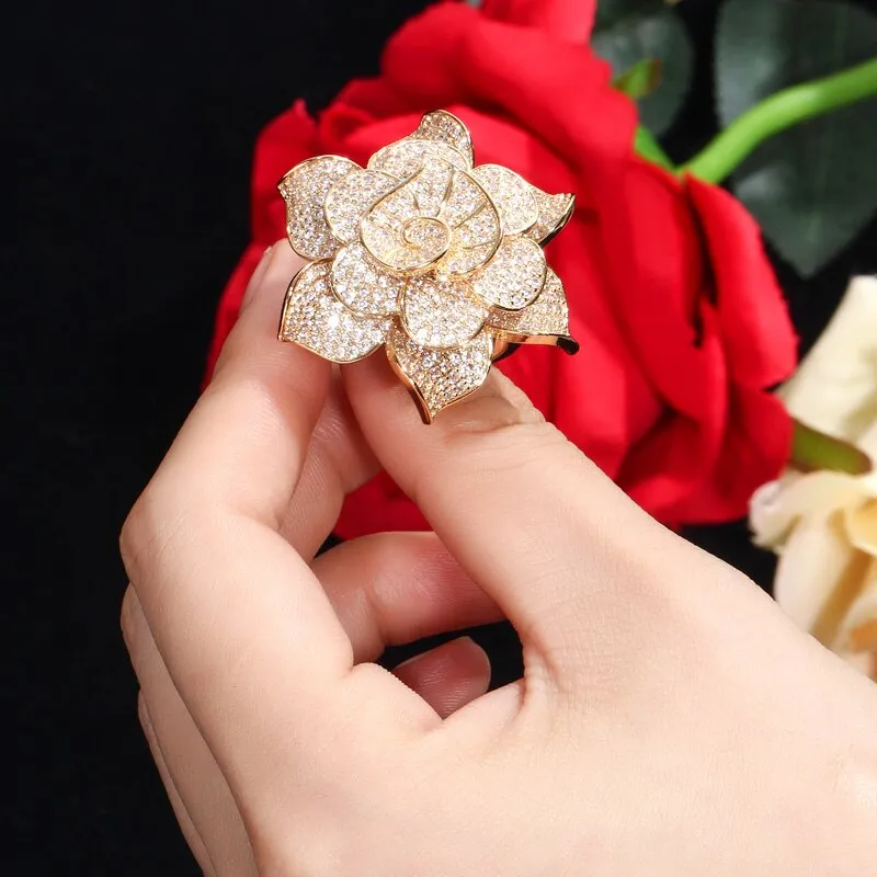 Big Rose Flower Shape Bangle and Ring Sets - Bridal Party Gifts