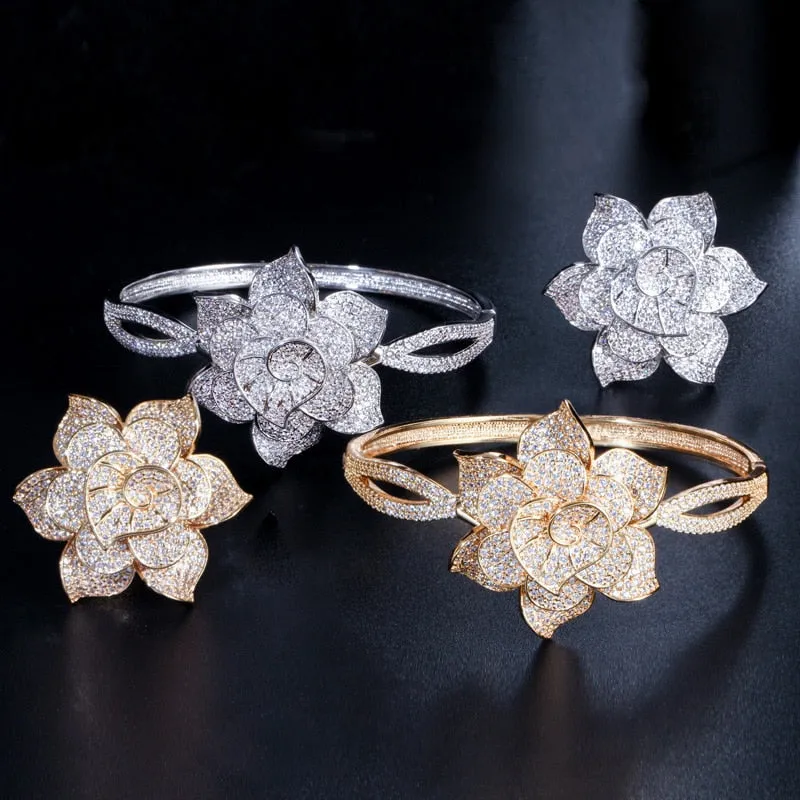 Big Rose Flower Shape Bangle and Ring Sets - Bridal Party Gifts