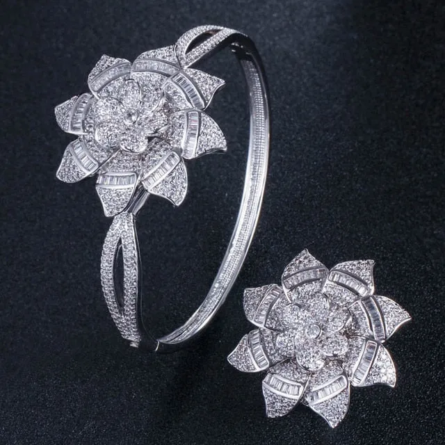 Big Rose Flower Shape Bangle and Ring Sets - Bridal Party Gifts