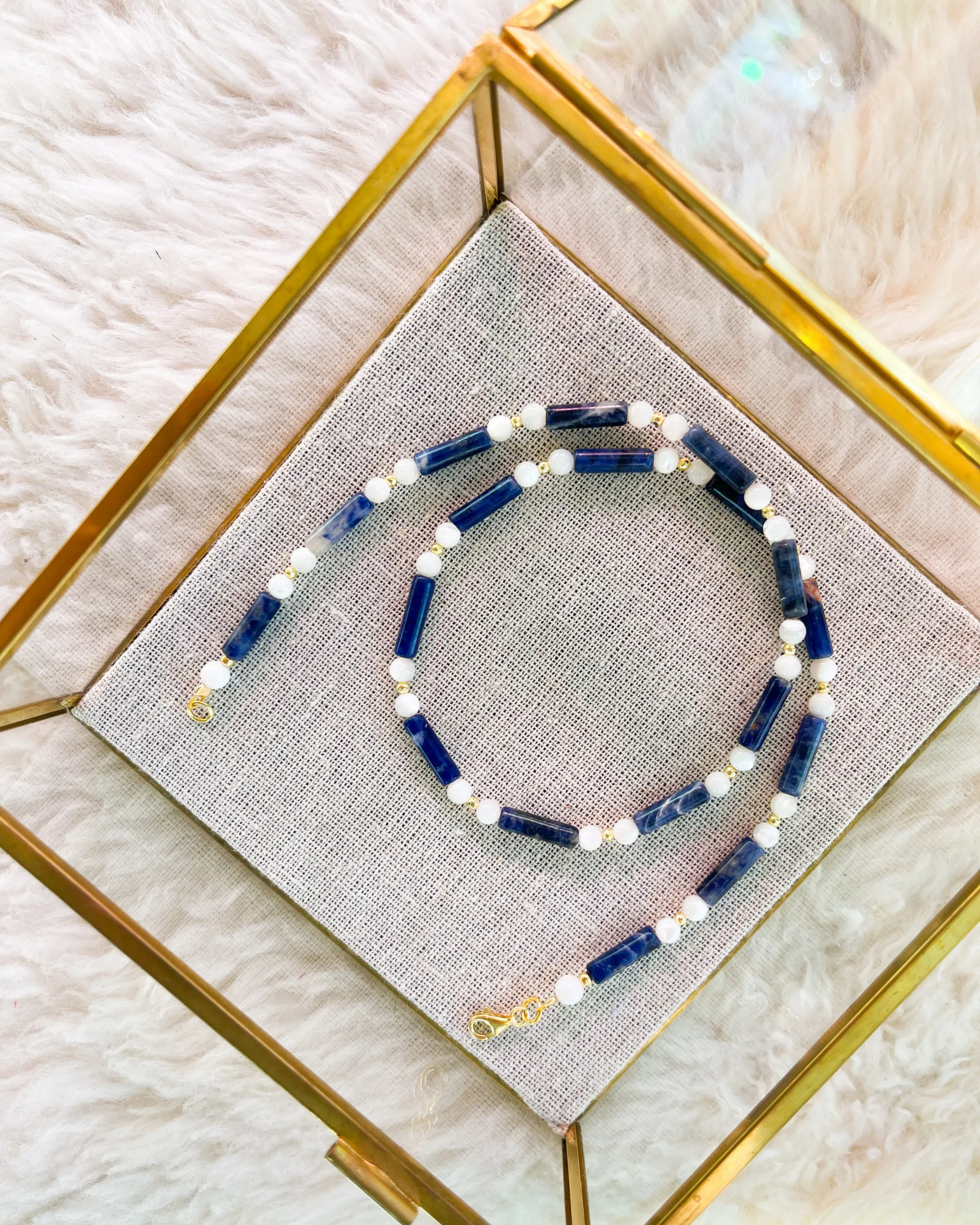 Blue Sodalite and Pearl Necklace