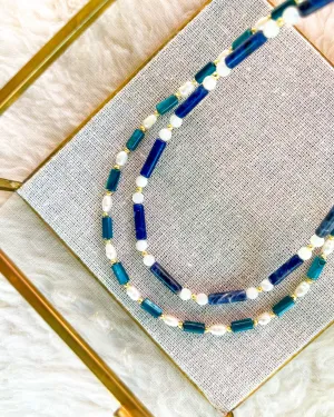 Blue Sodalite and Pearl Necklace