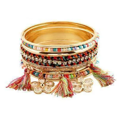 Boho charms tribal ethnic bangle tassel bracelet & bangles