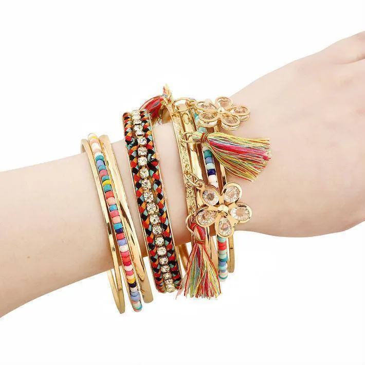 Boho charms tribal ethnic bangle tassel bracelet & bangles