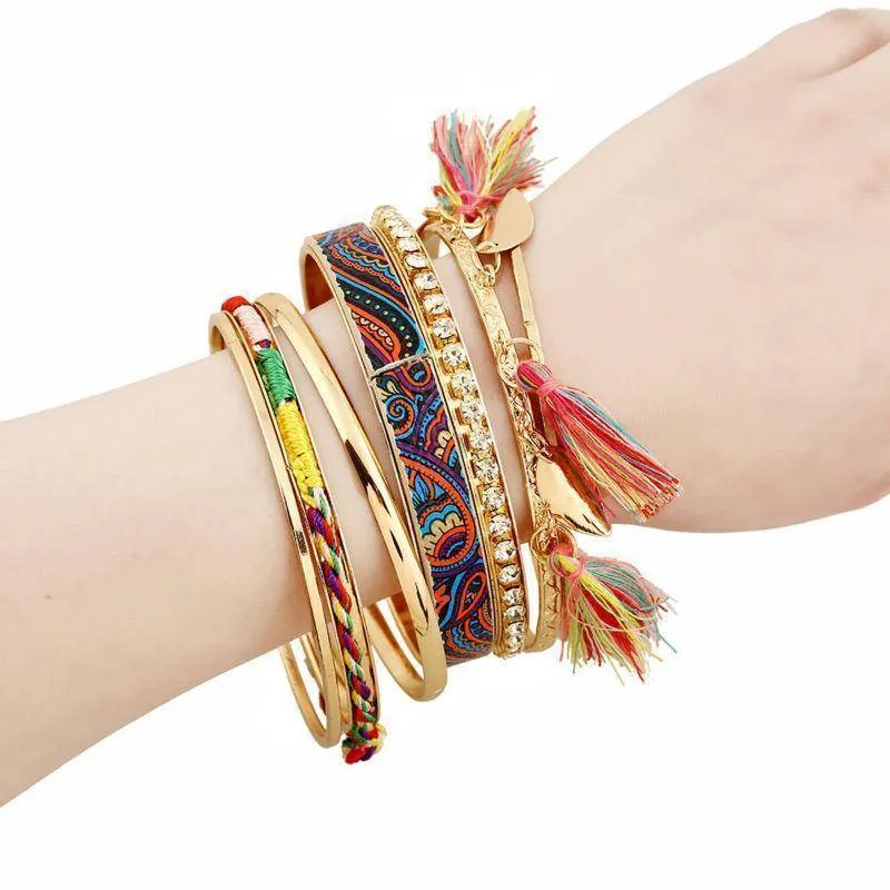 Boho charms tribal ethnic bangle tassel bracelet & bangles