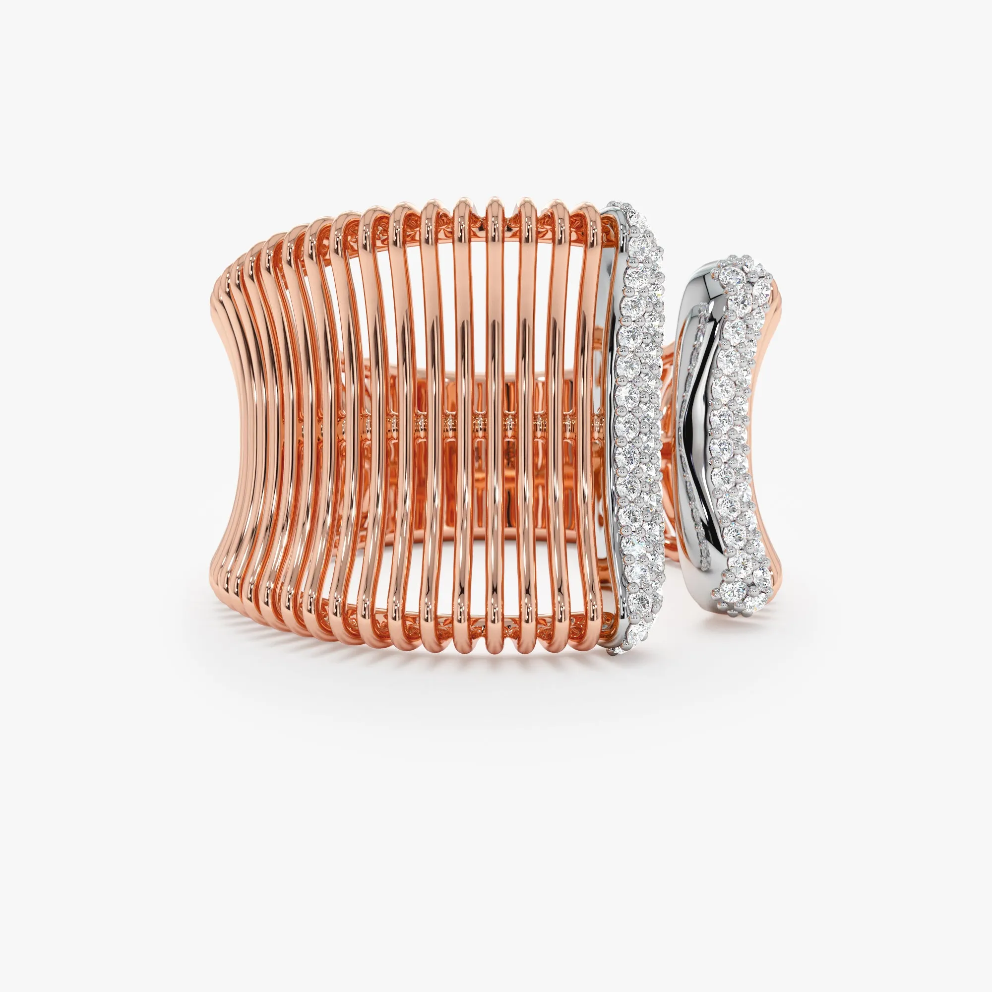 Bold and Ribbed Diamond Open Ring, Lumen