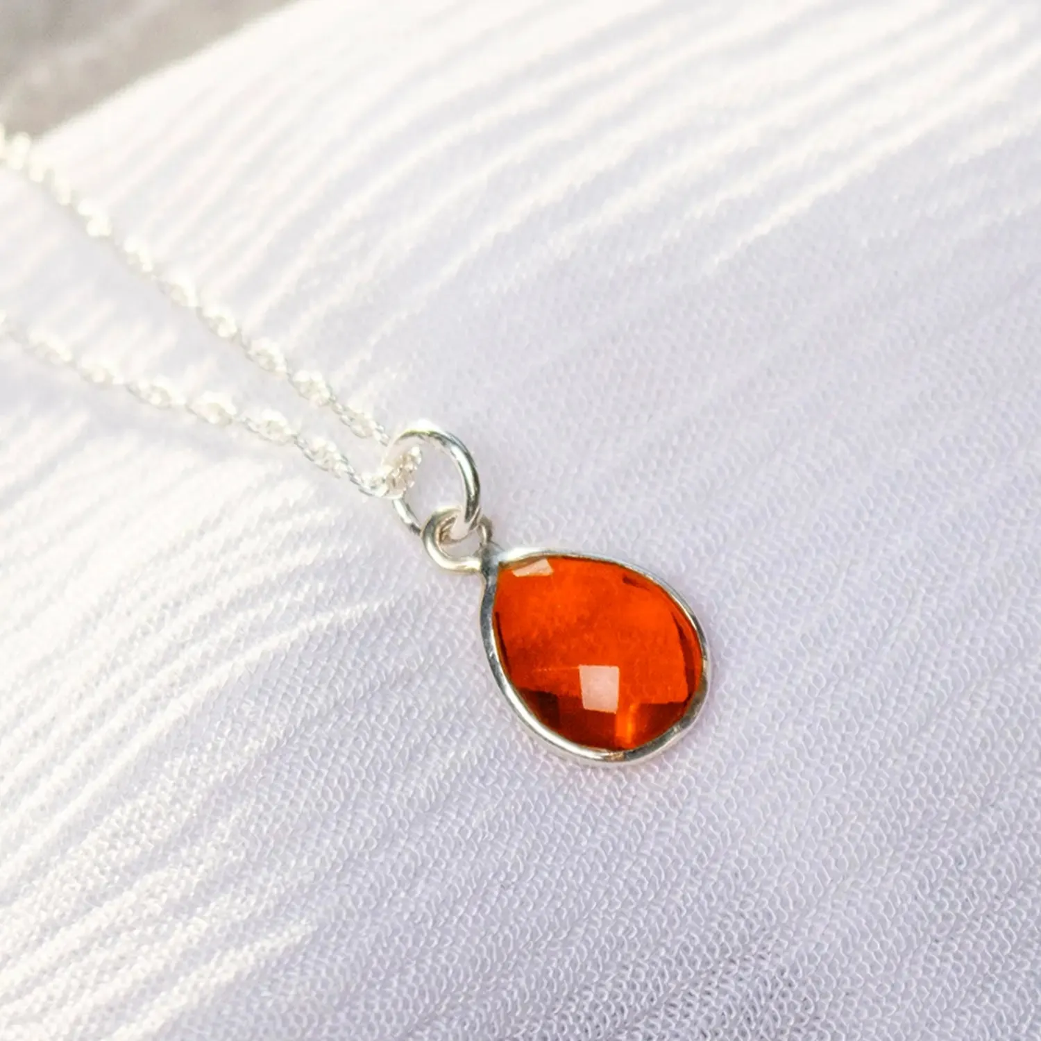 Carnelian Charm Necklace Silver July Birthstone