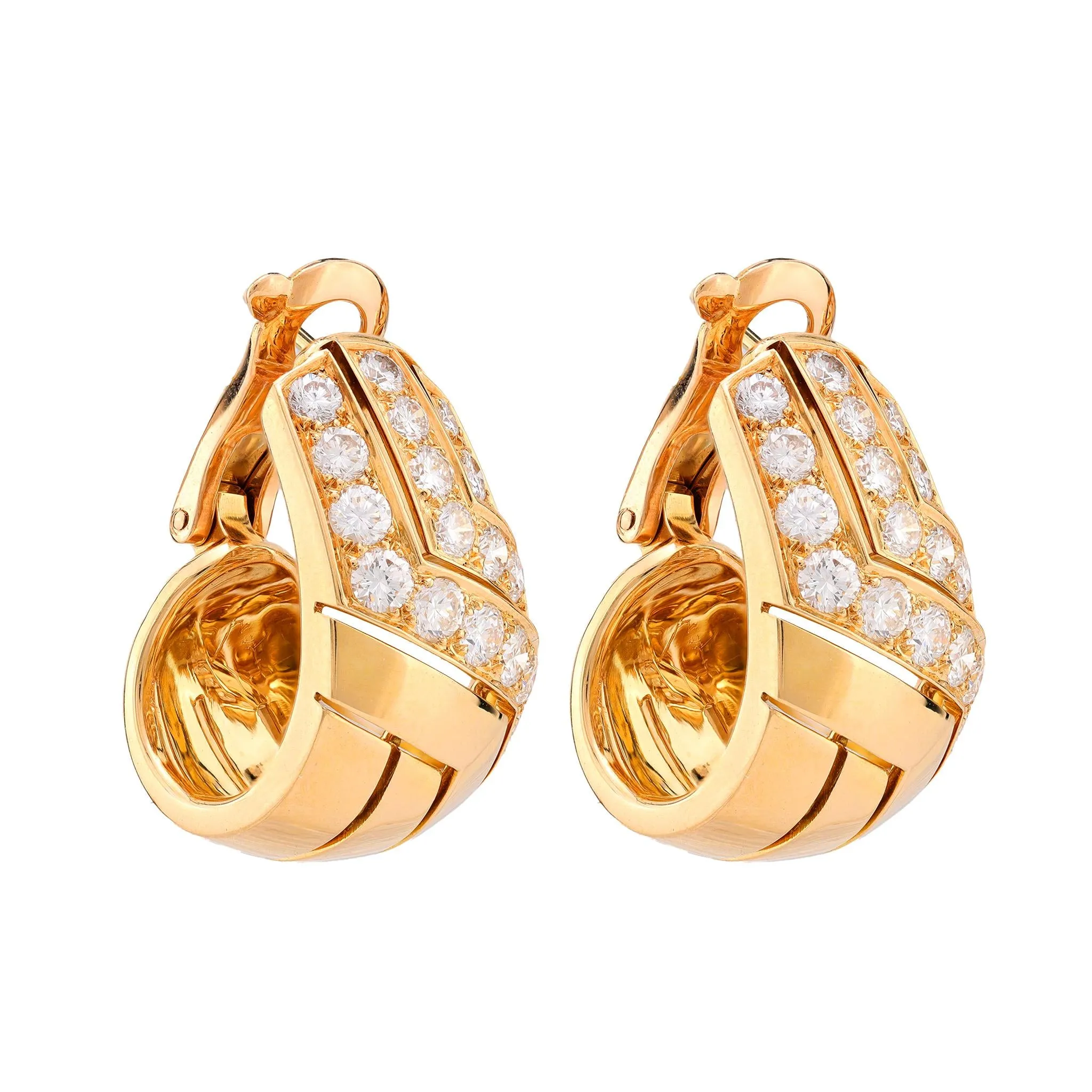 Cartier French 3 carat diamond 18k yellow gold clip on earrings