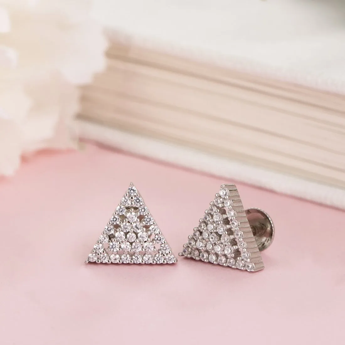 Chic Triangle Brilliance Rhodium-Plated CZ 925 Sterling Silver Earrings