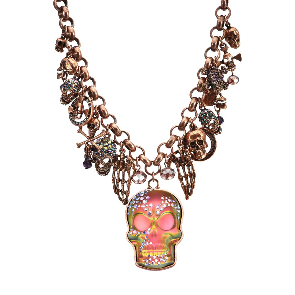 Couture Mystic Crystal Skull Charm Necklace (Copper Ox/Mystic Iridis)