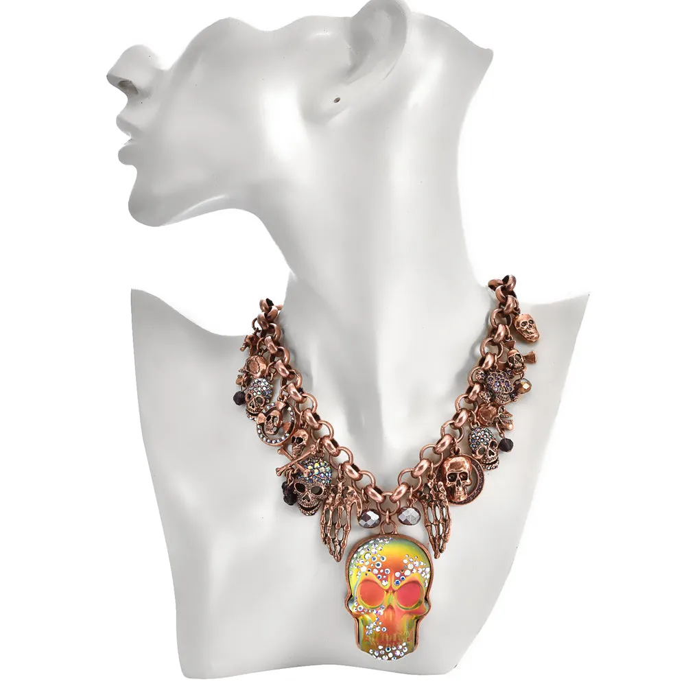 Couture Mystic Crystal Skull Charm Necklace (Copper Ox/Mystic Iridis)