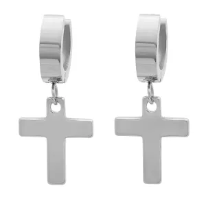 Cross Dangle   Huggie Stainless Steel Earrings