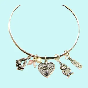 Designer silver bangles, Charms Israeli bracelet. Heart, beautiful charms Bracelet