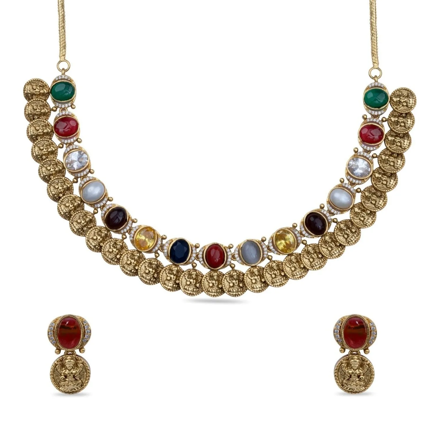 Dhanya Antique Navaratna Necklace Set