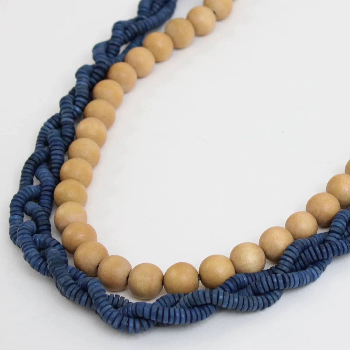 Double-Strand Blue and Yellow Wood Necklace by Sylca