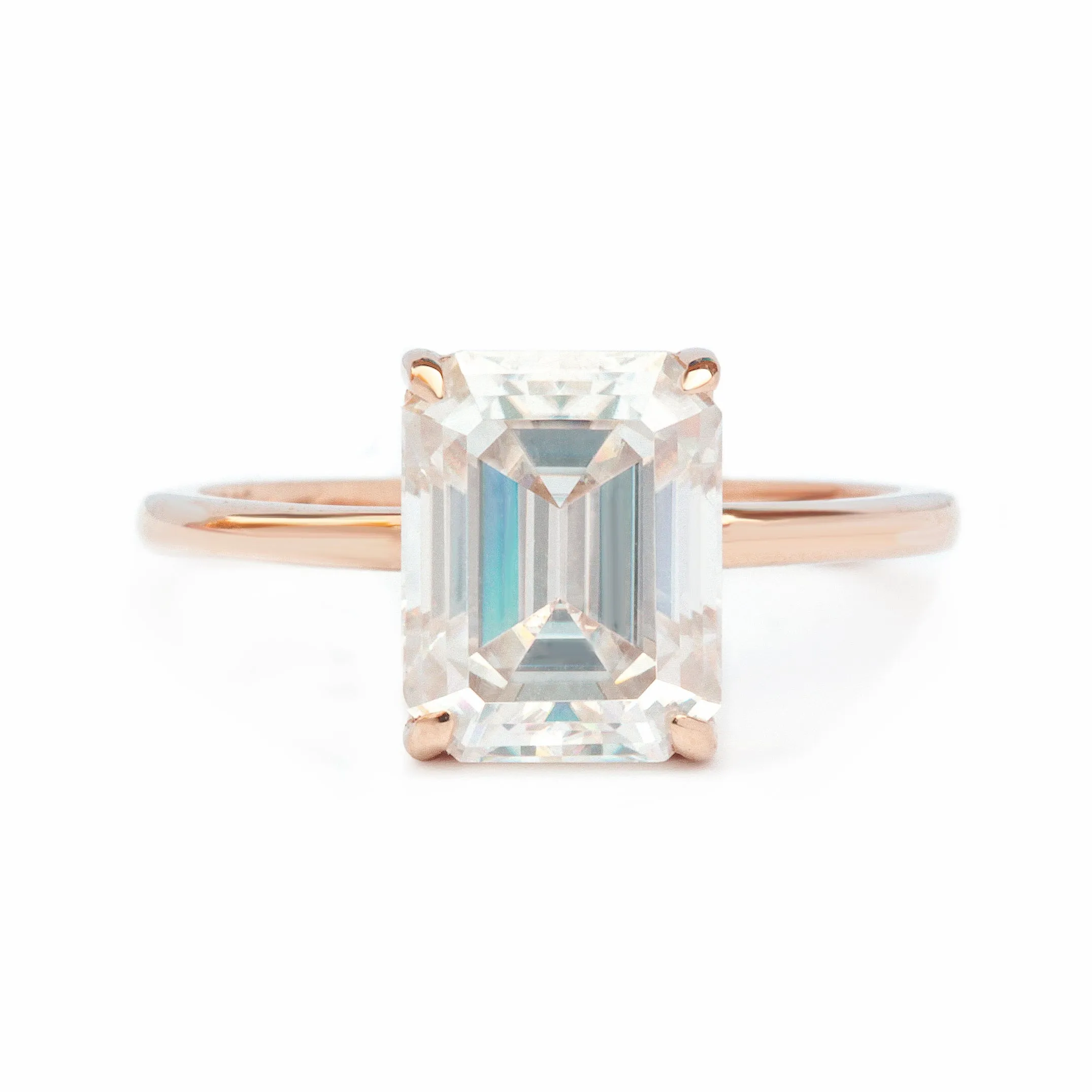 Emerald Cut Solitaire Diamond Engagement Ring - Demi