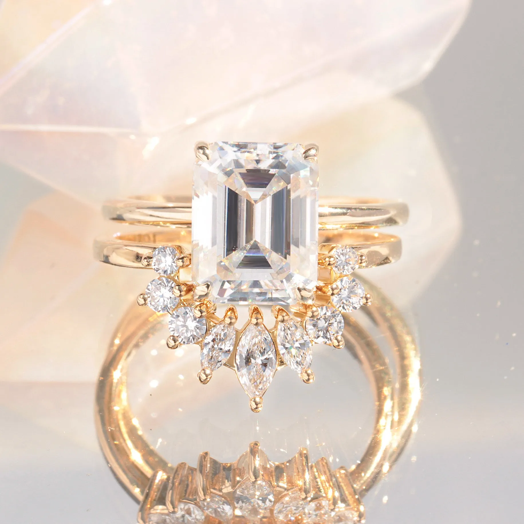 Emerald Cut Solitaire Diamond Engagement Ring - Demi