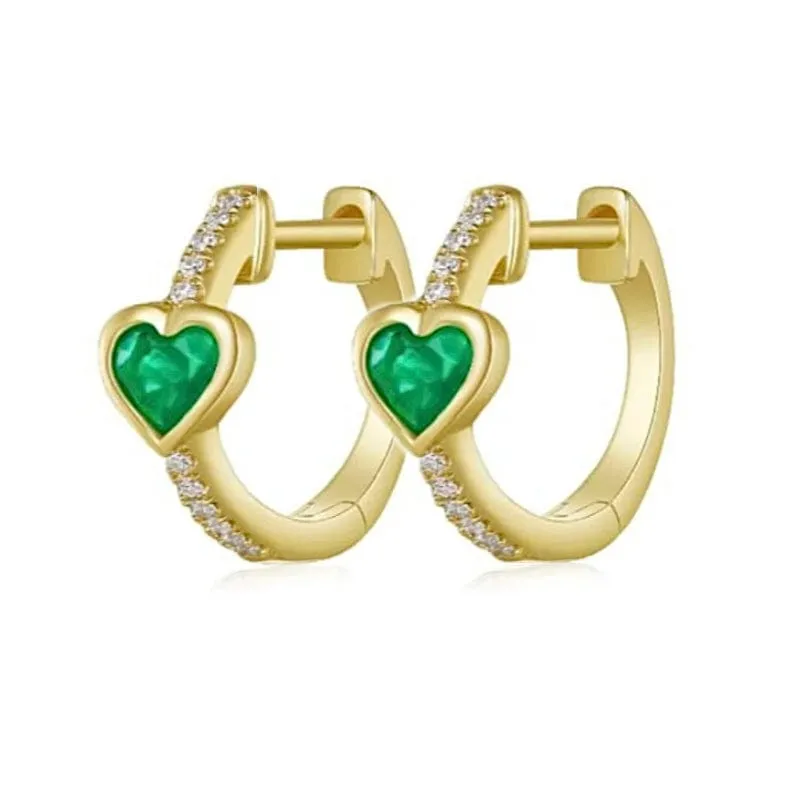 Emerald Hearts and Diamond Huge Hoop Earrings