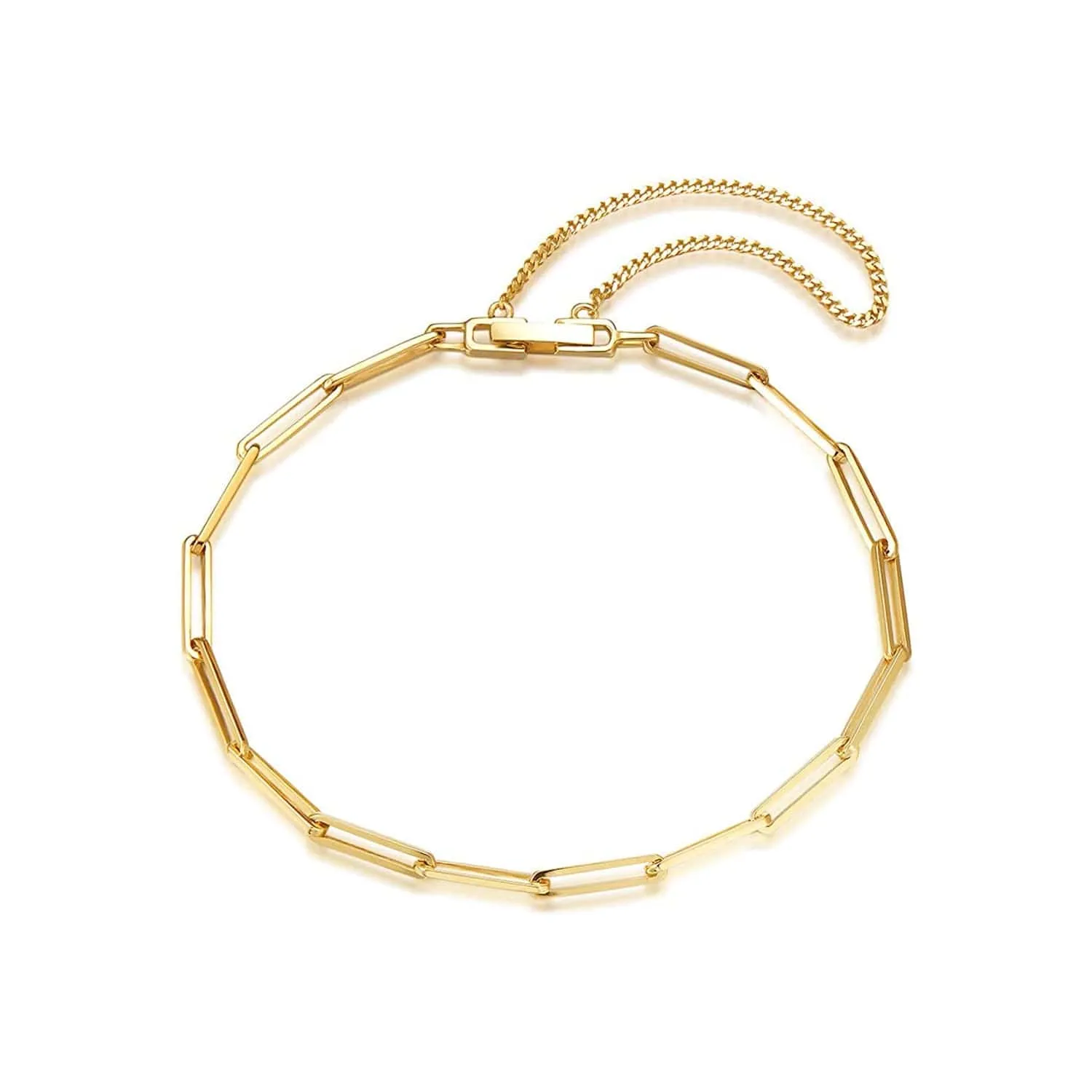 FANCIME Paper Clip Link Chain Bold 14K Solid Yellow Gold Bracelet