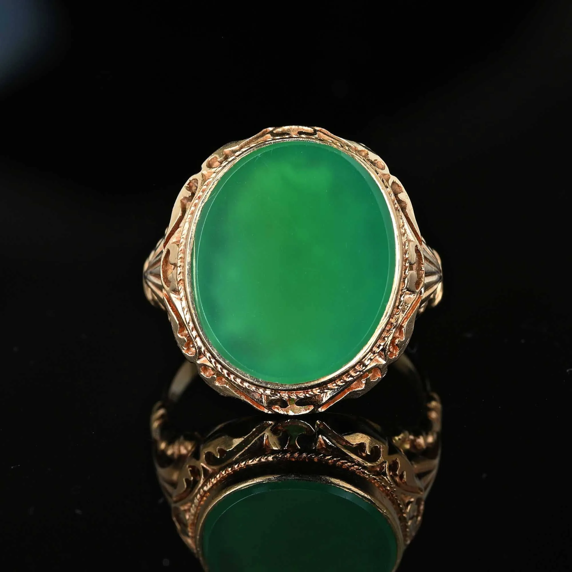 Final Payment Bold 14K Gold Cabochon Green Chrysoprase Ring