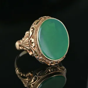 Final Payment Bold 14K Gold Cabochon Green Chrysoprase Ring