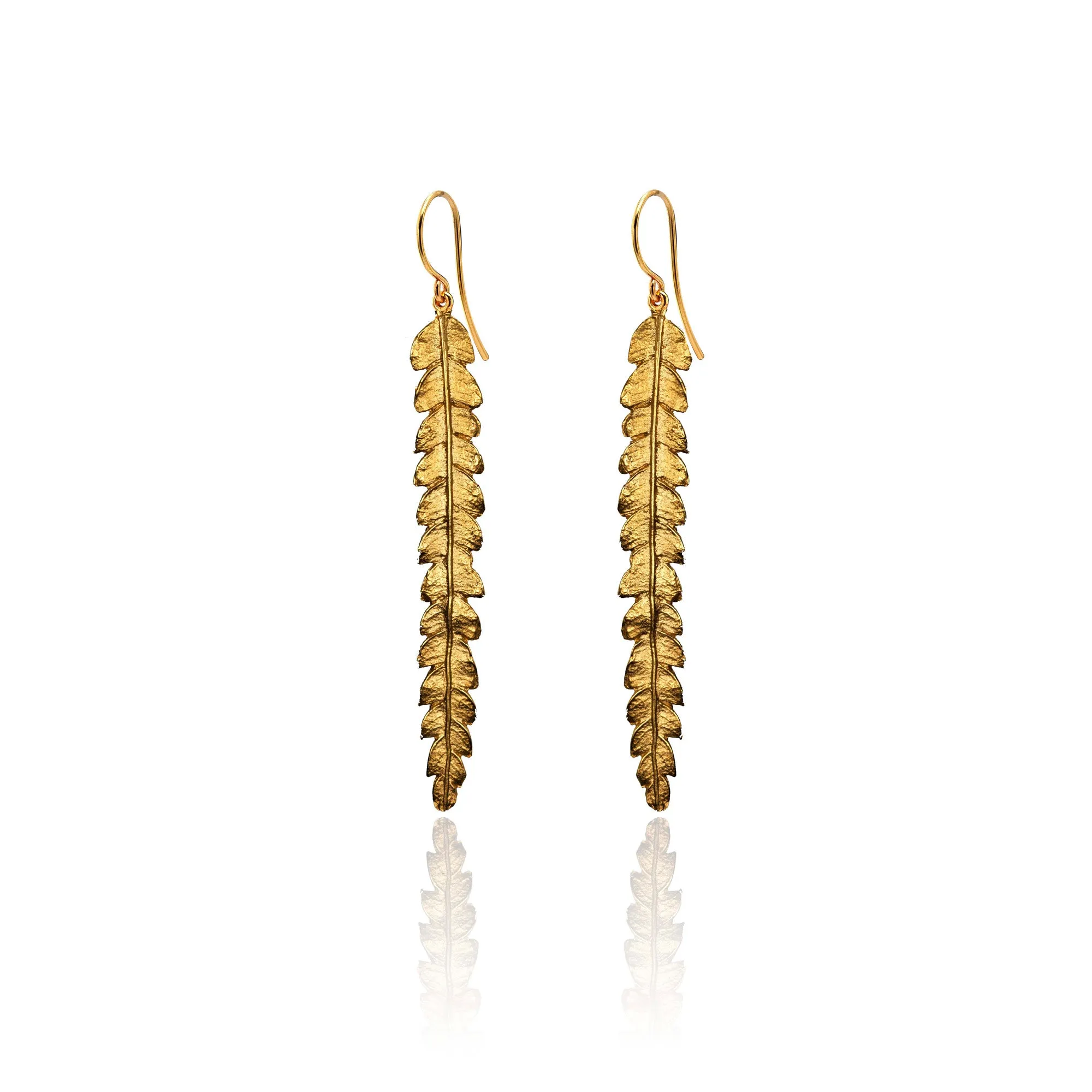 Gold Long Fern Earrings