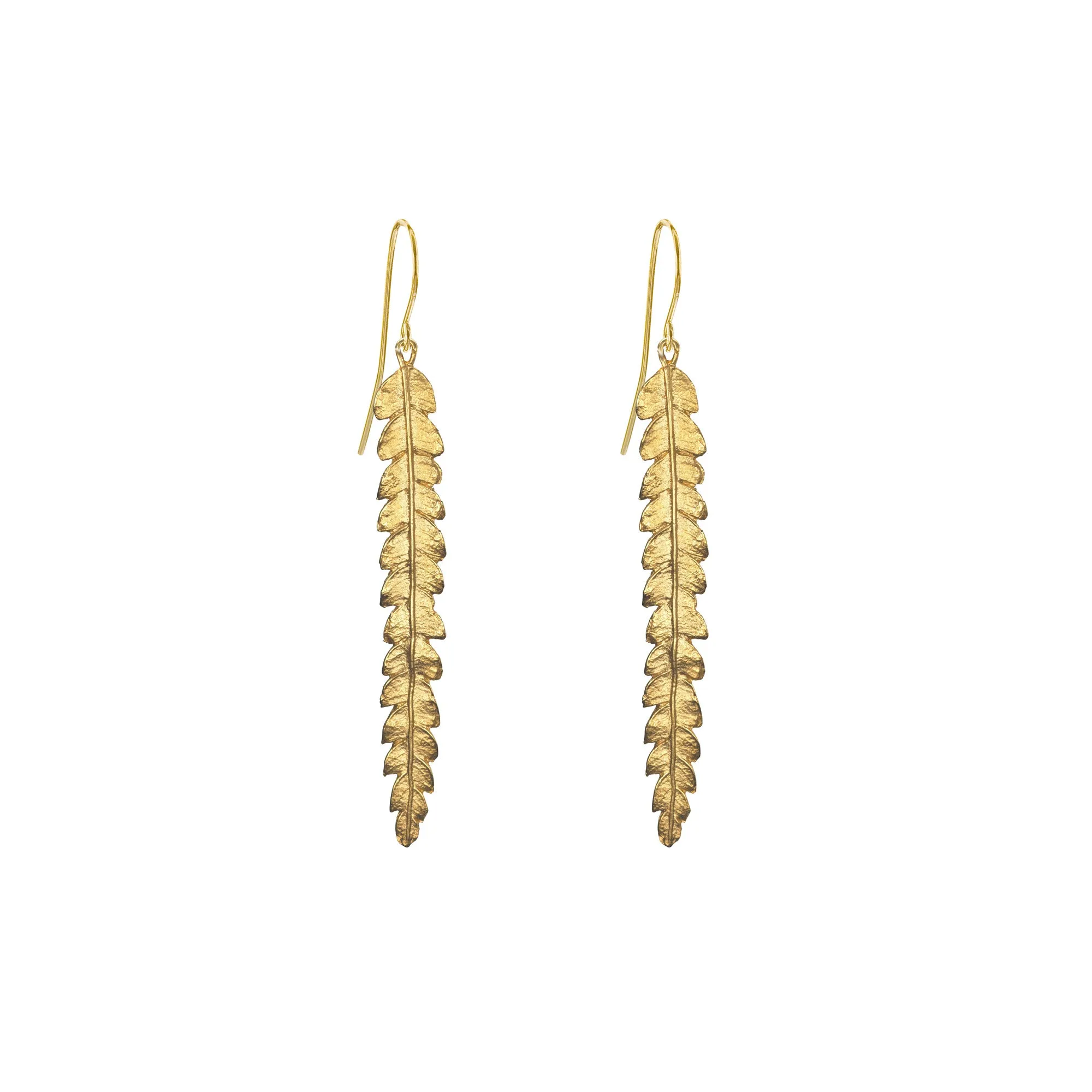 Gold Long Fern Earrings