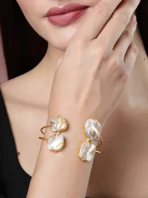 Gold-Plated Mother of Pearl Handcrafted Cuff Bracelet