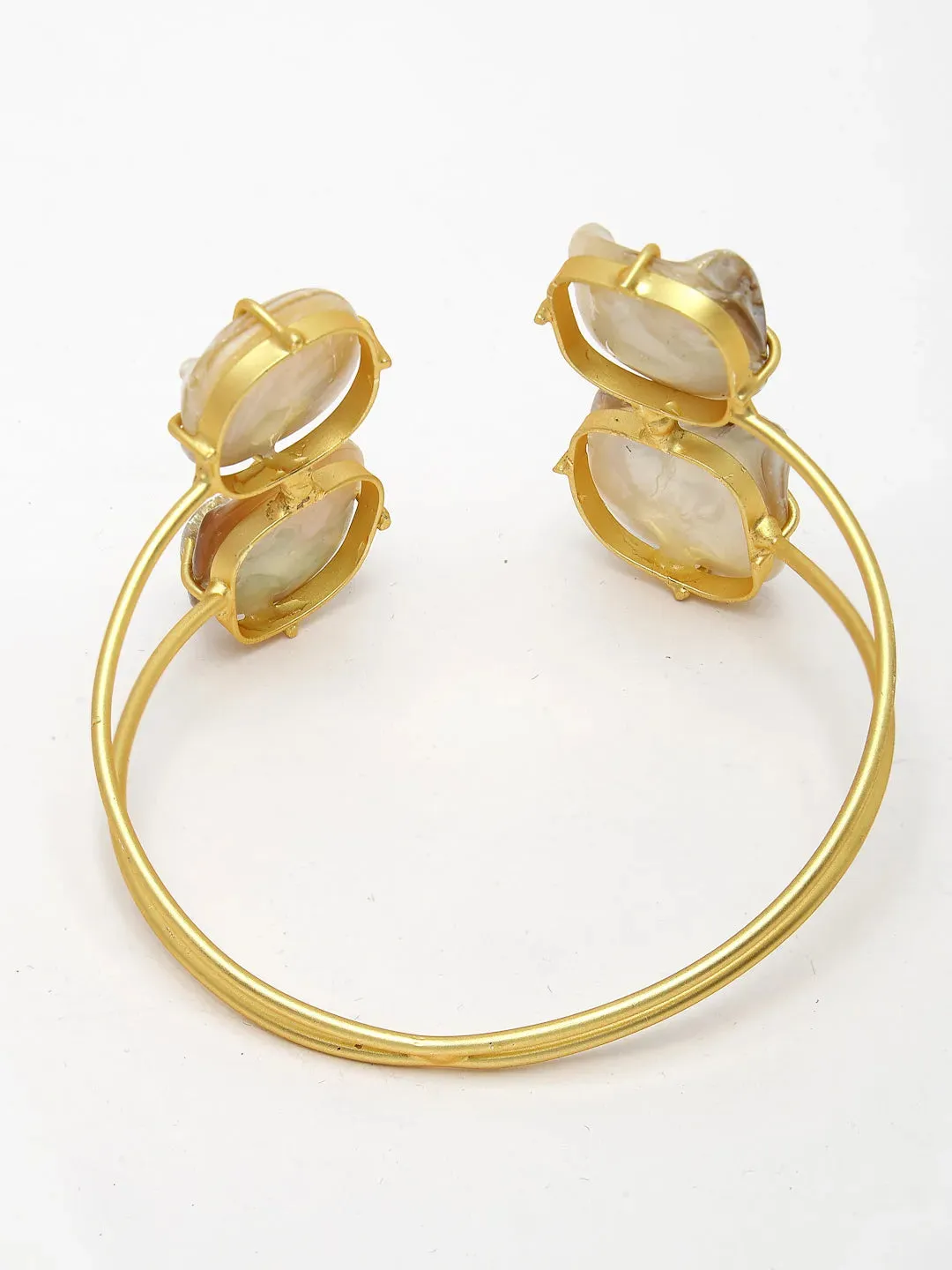 Gold-Plated Mother of Pearl Handcrafted Cuff Bracelet