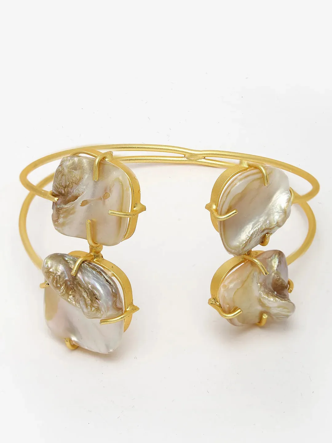 Gold-Plated Mother of Pearl Handcrafted Cuff Bracelet